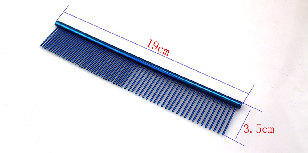 Zocr Stainless Steel Pet Comb For Dogs Cats, Pet Grooming Comb With Different Spaced Rounded Teeth (Blue)