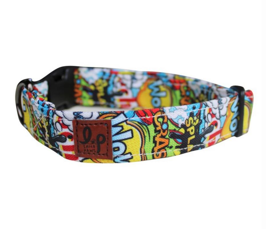 Lana Paws Comic Strip SkinFriendly, Fabric Dog Collar Belt, Medium, Adult Indies, Beagles, Cocker Spaniels & Similar