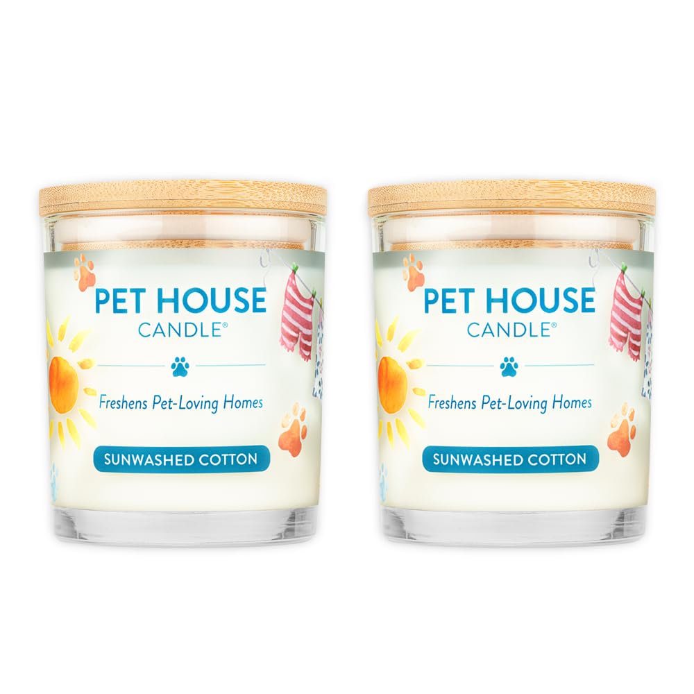 One Fur All Pet House Candle 2 Pack - Plant-Based/Soy - Clean Burning Scented, Long Lasting Pet Odor Candle for Home - Sunwashed