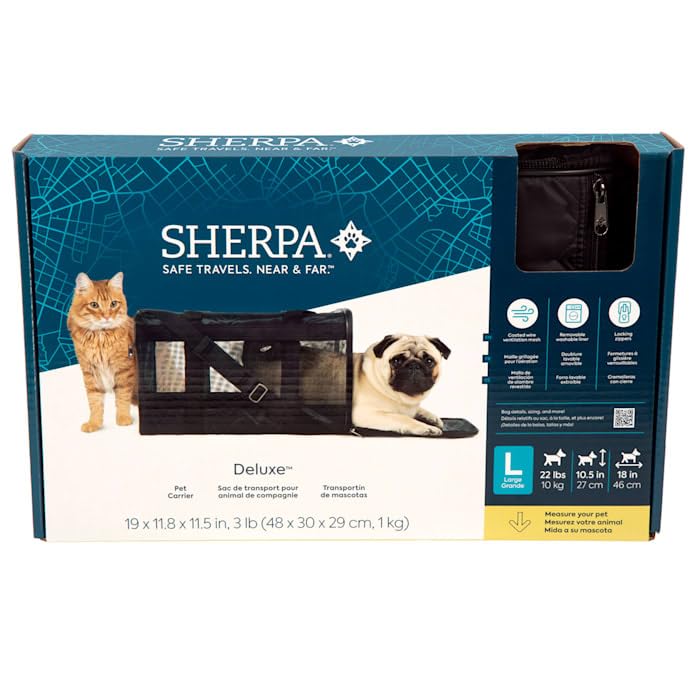 Sherpa Deluxe Airline Approved Soft Sided Dog & Cat Carrier, Black, Large