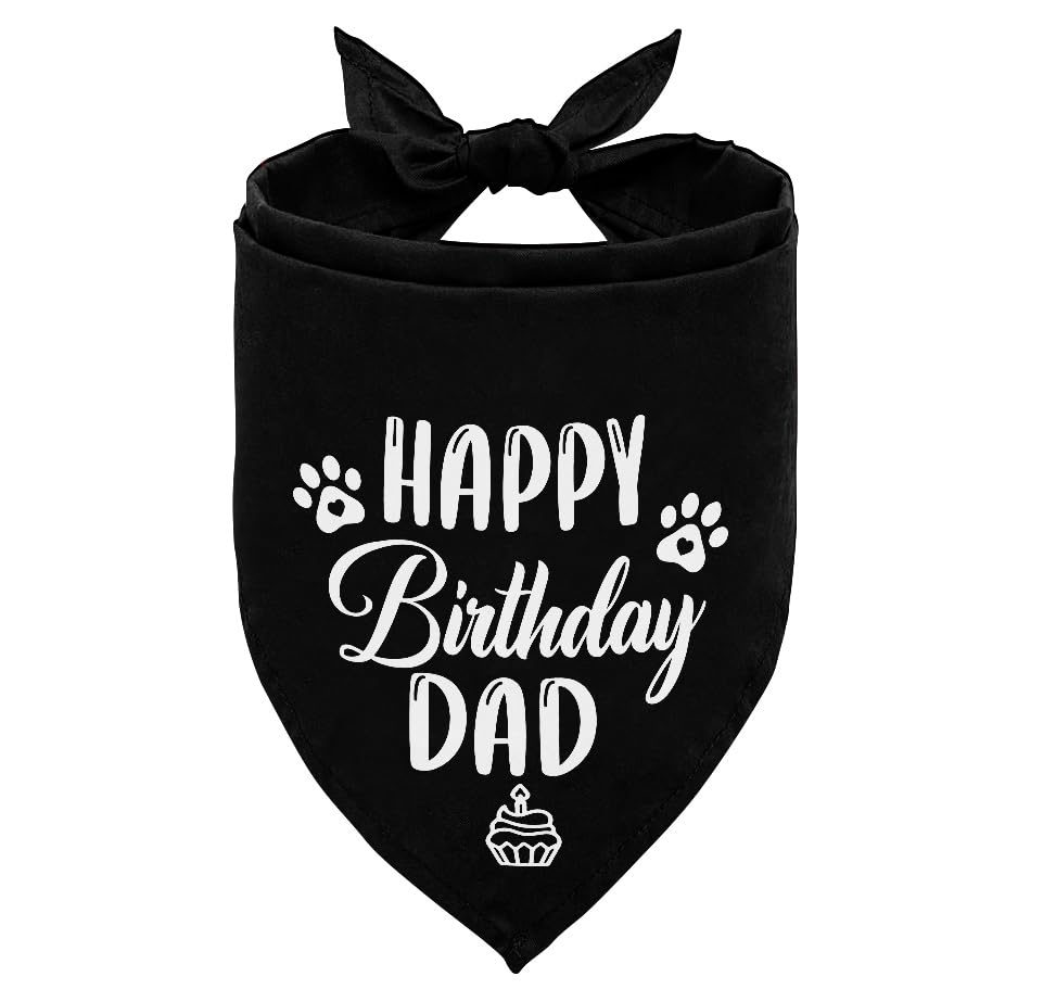 K31 Happy Birthday Dad Dog Bandana - Classical Black Printing, Pet Scarf Accessory Gift For Dad'S Birthday Party