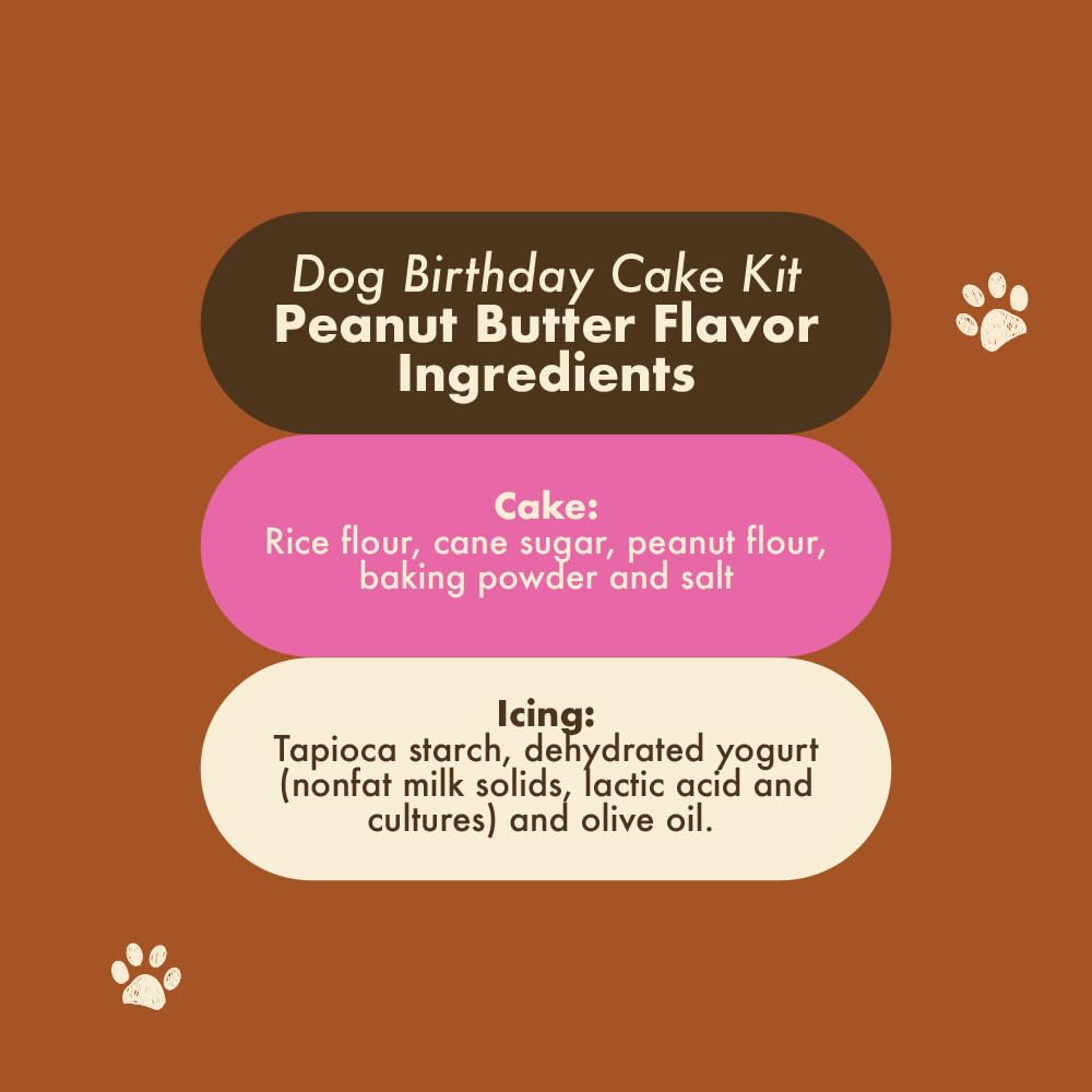Puppy Cake Dog Birthday Cake Kit - Complete Cake Mix, Icing Mix, Candle, and Silicone Pan - Peanut Butter Flavor - Bake or Micro