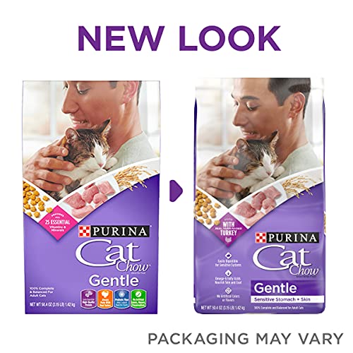 Purina Cat Chow Gentle Dry Cat Food, Sensitive Stomach + Skin - (Pack of 4) 3.15 lb. Bags