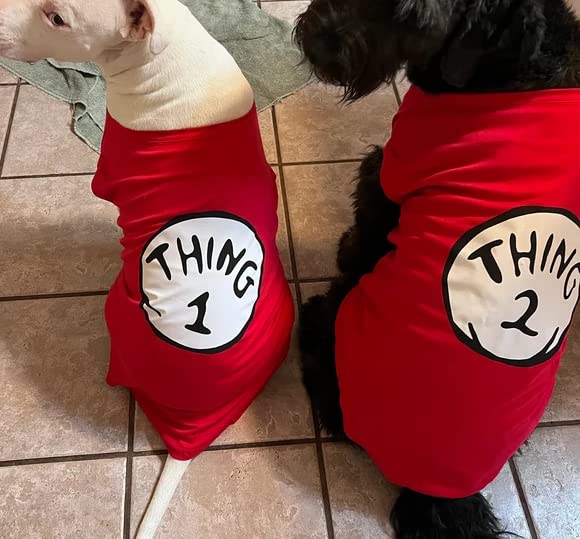 Sueosu Dog Shirts For Pet Clothes Soft Breathable Puppy Shirts Pop Culture Thing 1 To Thing 9 Printed Pet T-Shirt (Red-1, Medium)