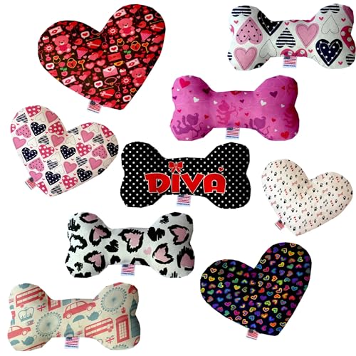 Pet and Dog Plush Heart or Bone Toy, "Valentine's Day Group" (Available in different sizes, and 8 different pattern options!) Diva 8" Plush Bone