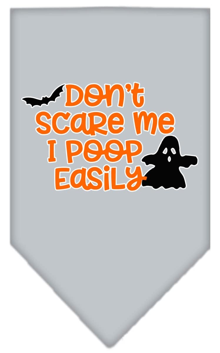 Halloween Pet and Dog Bandana Screen Printed, "Don't Scare Me, I Poop Easily" Grey Large