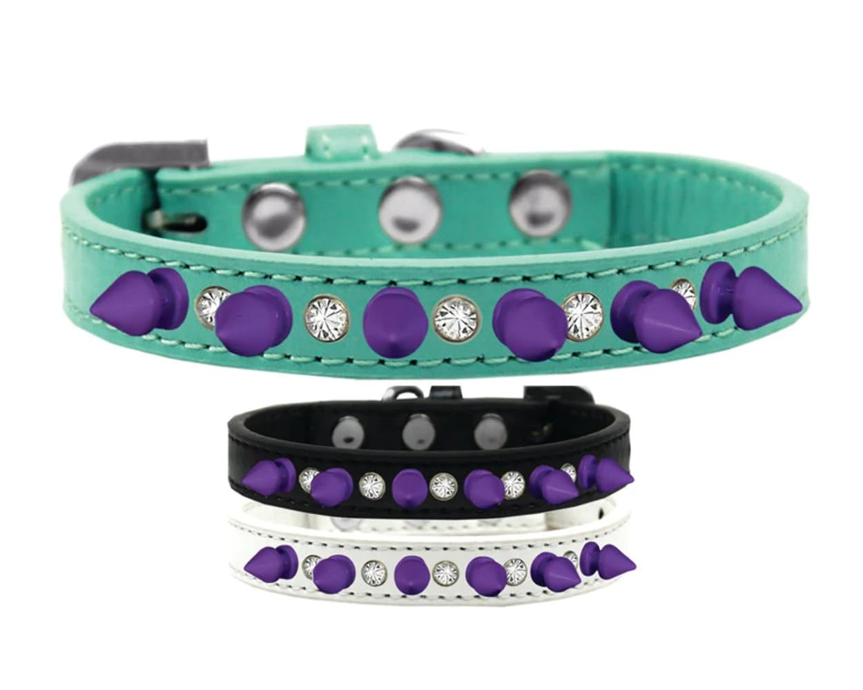 Pet and Dog Spike Collar, Clear Crystals & Purple Spikes” White 10