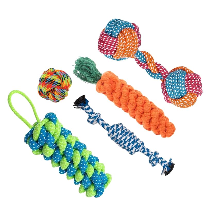 Dog Trust 5 Pcs Dog Rope Toys Set, Dog Chew Toys, Dog Chew Toys Knotted Rope Ball, Rope Ring Dog Toy, Cotton Rope Toys For Large