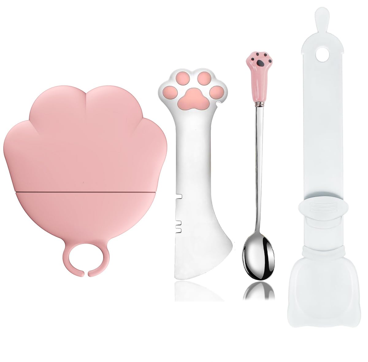 Cat Dog Food Can Lids Spoons - Cute Paw Silicone Pet Can Lids Covers for Dog Cat Food Cans / Can Opener Cat Food Spatula Spoons 