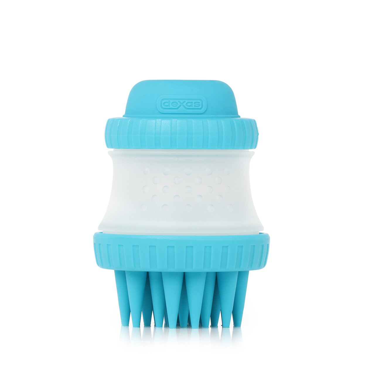 Dexas Scrubbuster Silicone Dog Washing Brush With Built-In Shampoo Reservoir, Blue, One Size (Pw73022-312)