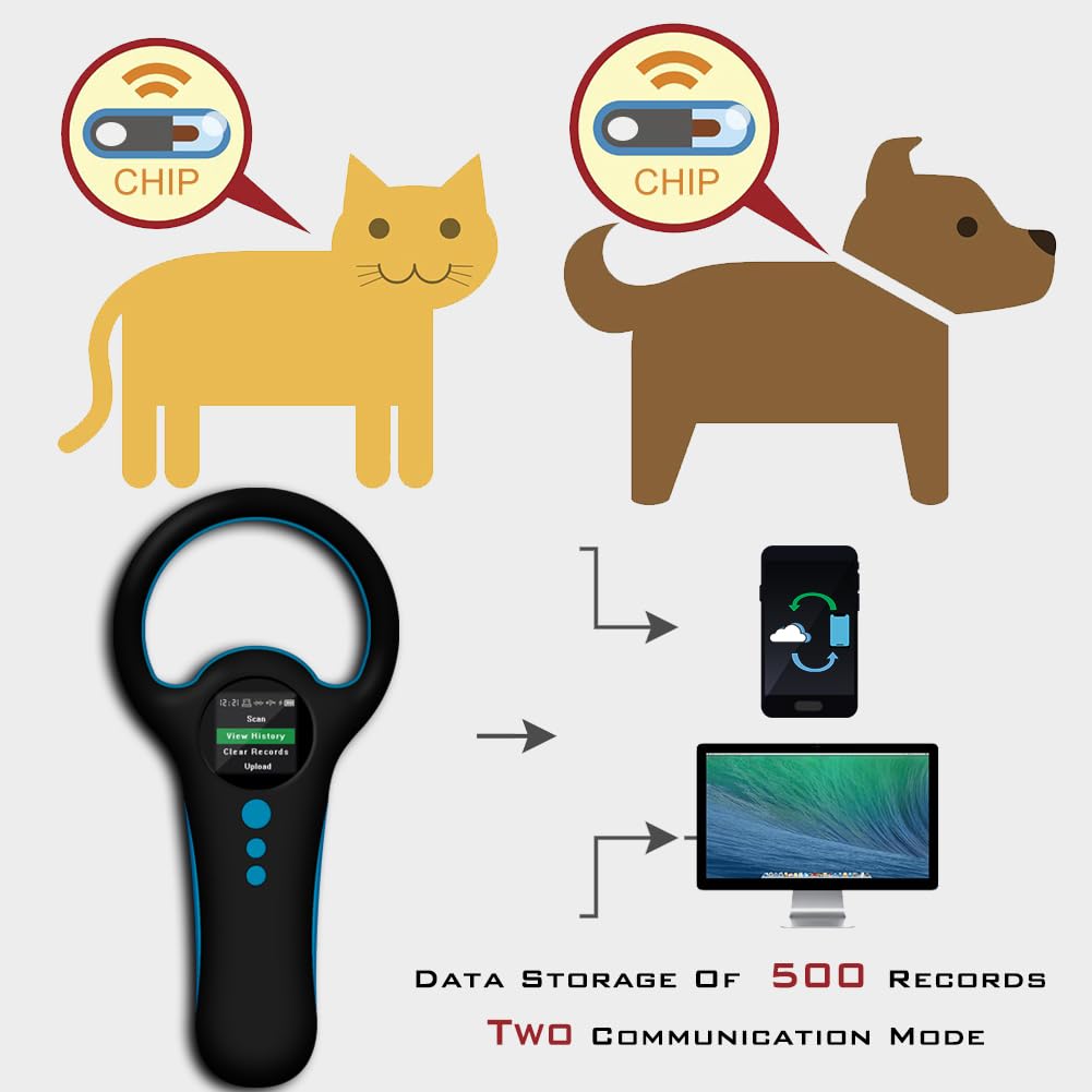Smoostart Bluetooth Microchip Scanner W91B, FDX-B/EMID, 500 Records, Black