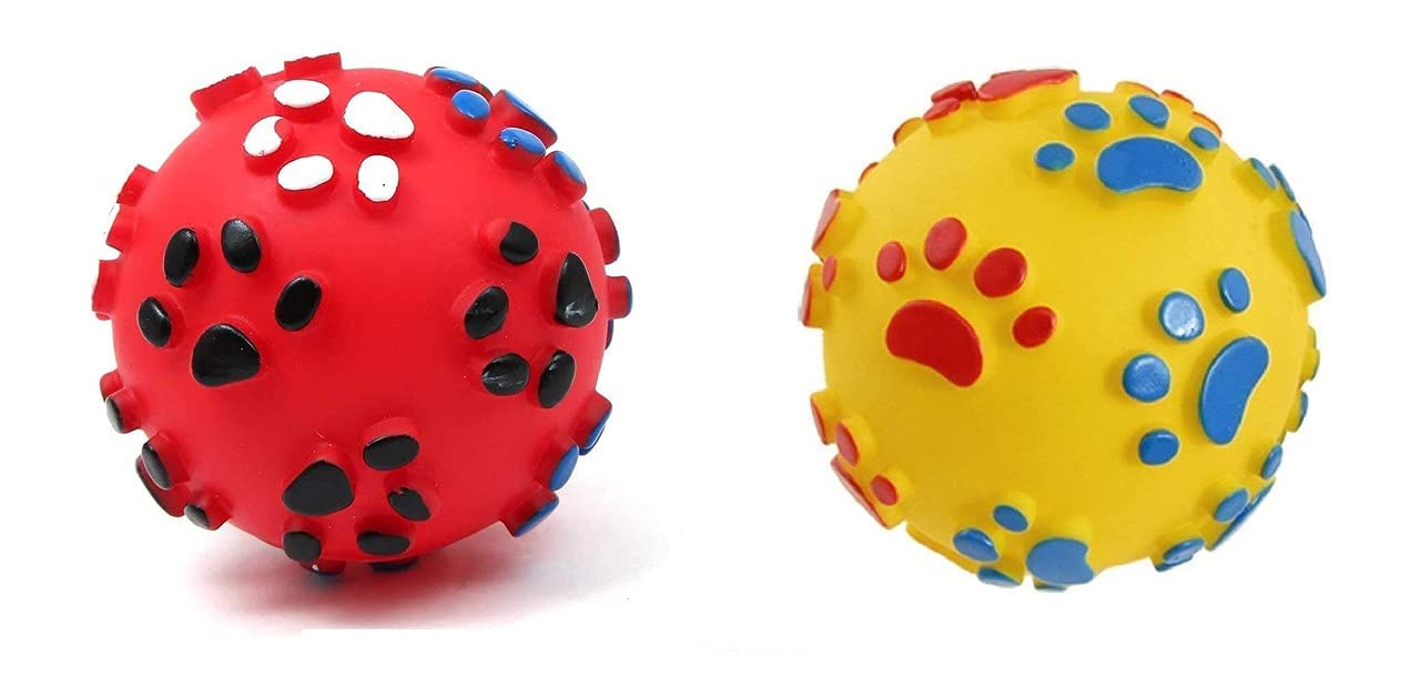 Dog Trust Chew Toys Dog Puppy Cat Pet Paw Print Squeaker Chew Sound Ball Playing Toy Toys Dog Teething Dog Balls Pet Rubber Spik