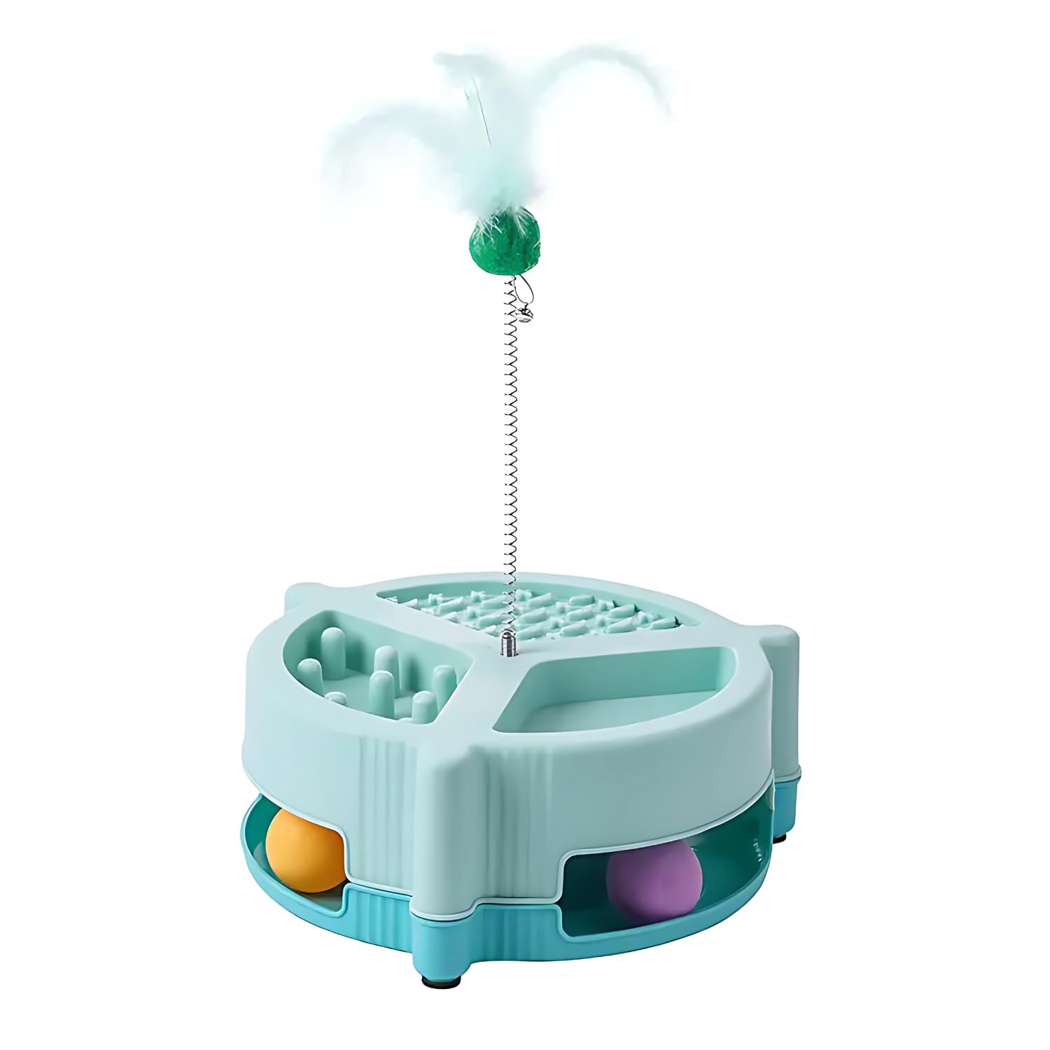 Pets Empire Cat Interactive Slow Feeder, Water Bowl, And Removable Feather Teaser For Engaging Play And Mealtime Fun (Blue)
