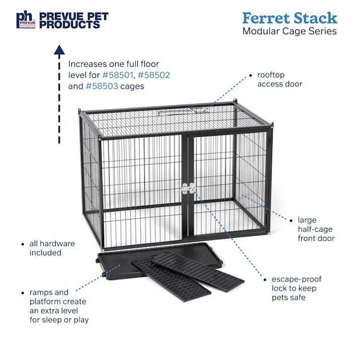Prevue Ferret Stacking Cage Add-On Unit, Single Story, Black, Model 58500