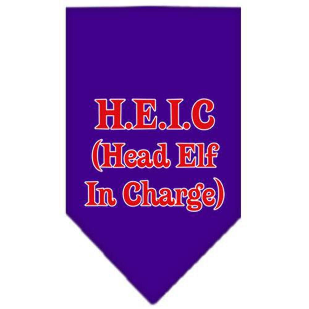 Mirage Pet Products Head Elf in Charge Screen Print Bandana for Pets, Large, Purple