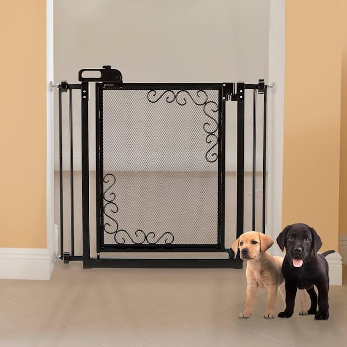 Richell - One-Touch Metal Mesh Pet Gate (94940) Black Pet Gate, Medium