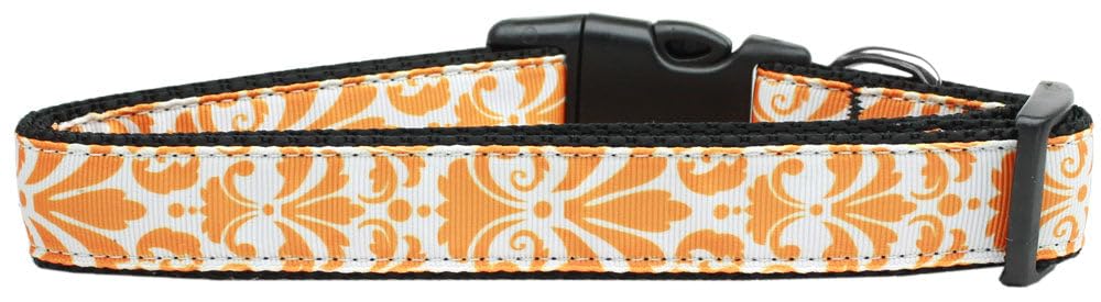 Mirage Pet Products Damask Nylon Dog Collar, Large, Orange