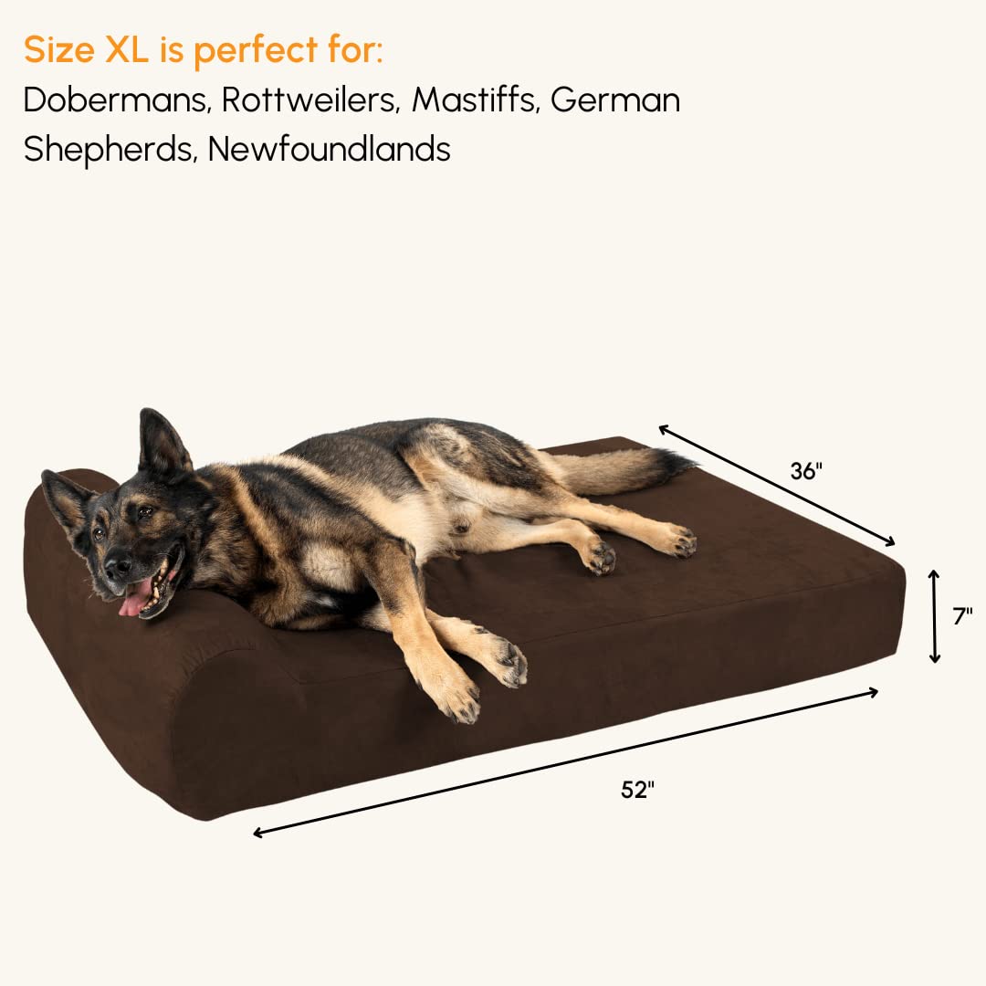 Barker Beds Headrest Extra Large Dog Bed (Xl, Chocolate) - 7 Thick Soft & Comfortable Orthopedic Cushion - Xl Dog Bed - Washab