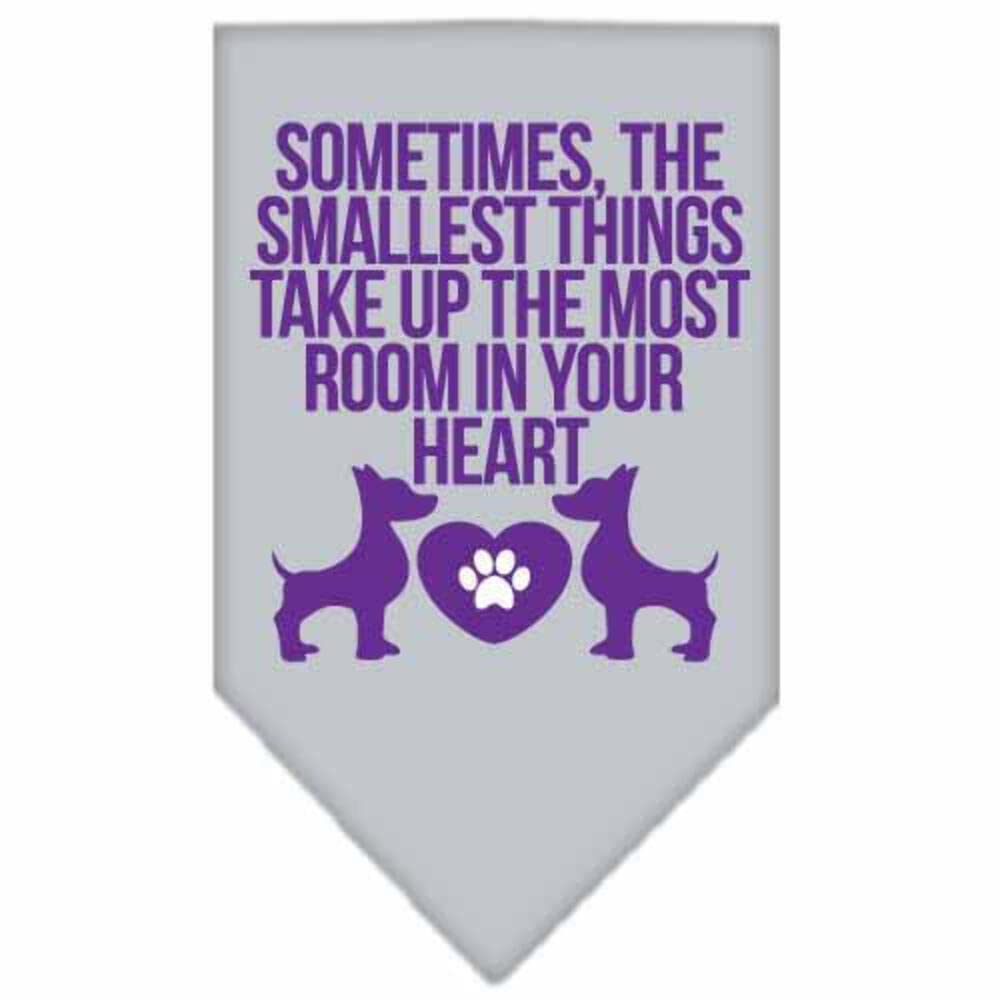 Pet and Dog Bandana Screen Printed, "Sometimes, The Smallest Things Take Up The Most Room In Your Heart" Grey Small