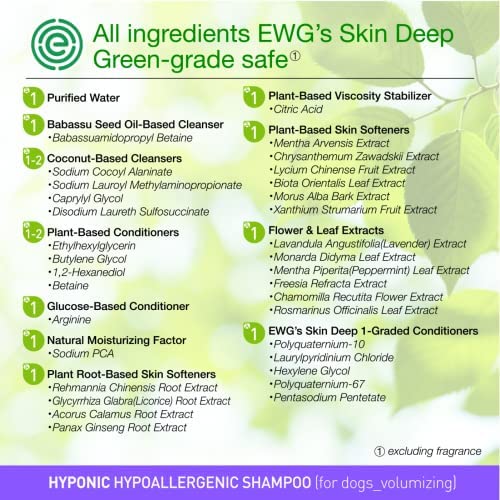 Hyponic Hypoallergenic Premium Dog Shampoo - Deodorizing, Sensitive Skin, Detangling (Volumizing (10.1 Oz))