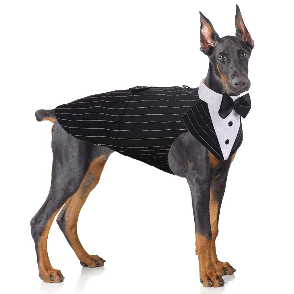 Pumyporeity Dog Tuxedo And Bandana Set, Formal Gentleman Dog Attire With Bowtie For Wedding, Birthday, Christmas, 2Xl Stripe