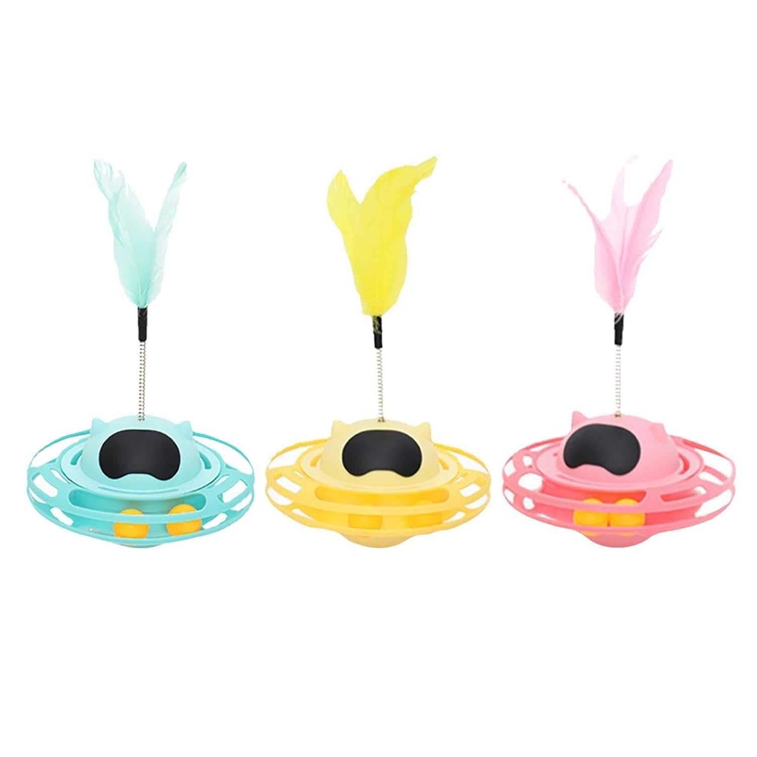 Pet Fun Interactive Cat Feather Ball Toy With Spring Base  Motion Activated Tumbler Ball With Attachable Feather Wand For Indoo