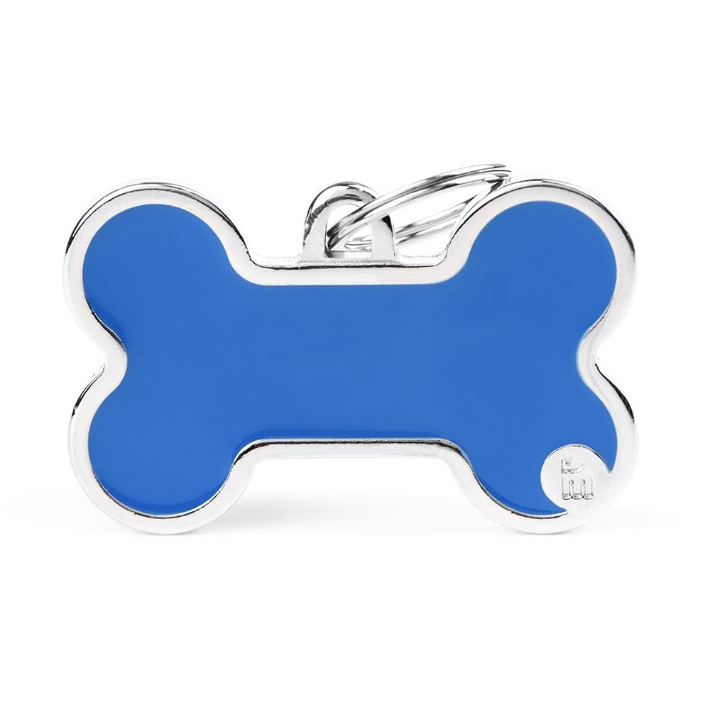 My Family Made In Italy Personalized Dog Id Tag, Blue Xl Bone, Free Engraving, Hand Enamelled In Metal, Basic Handmade Collectio