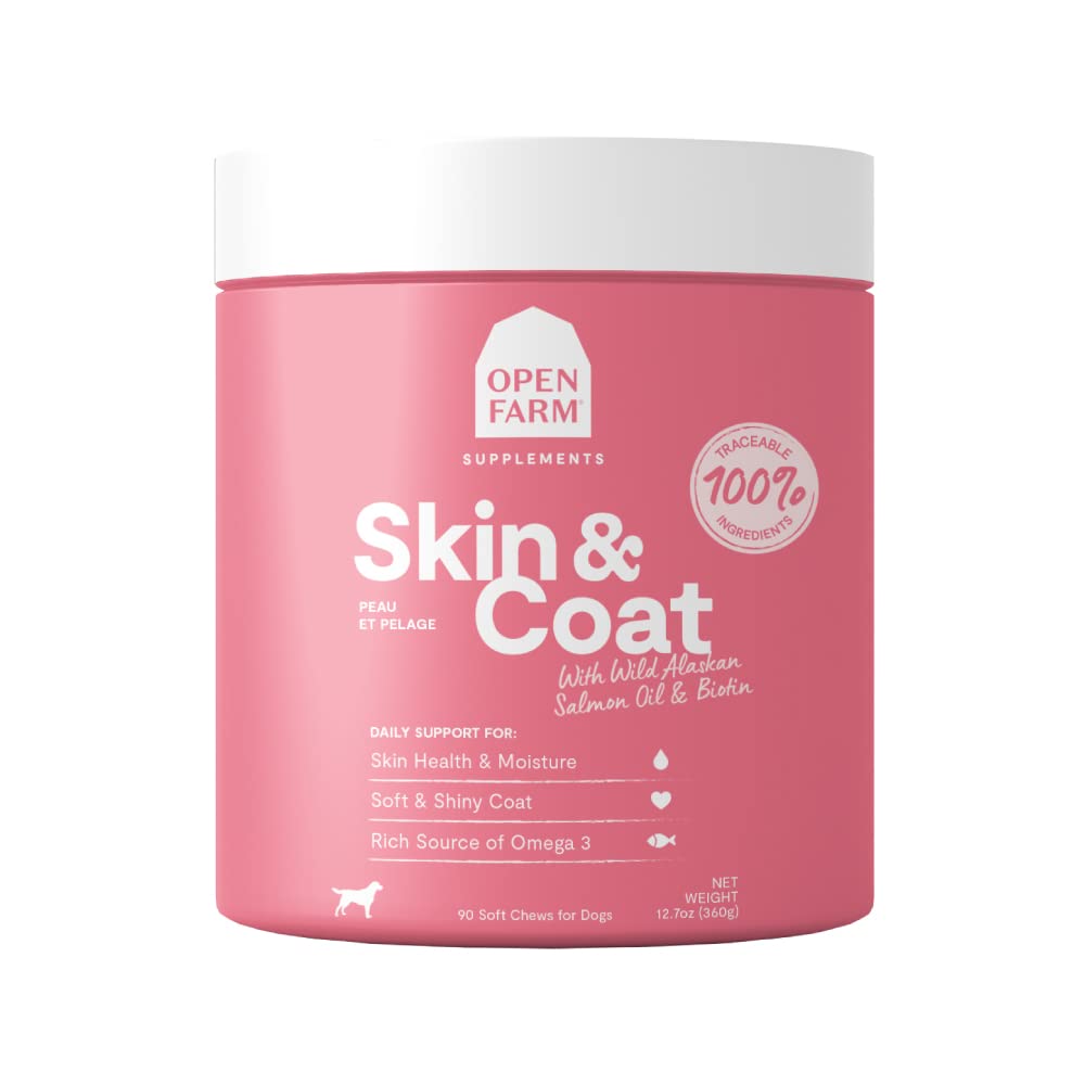 Open Farm Skin & Coat Chews, Dog Supplement, Dog Vitamins, Supports a Soft and Shiny Coat Using Traceable and Vet-Approved Ingre