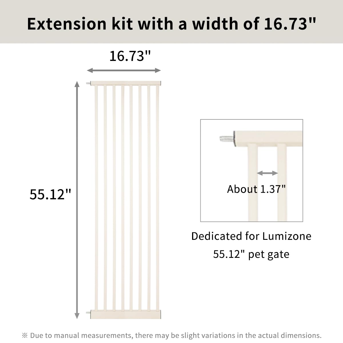 Lumizone Extra Tall Pet Gate - 55.12" High, 16.73" Wide Extension Kit, Cream White, Plastic Material