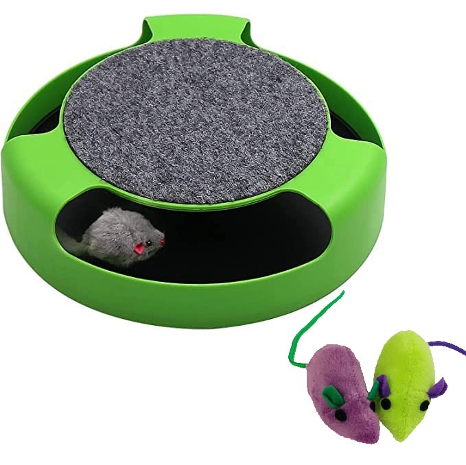 Rvpaws Interactive Mouse Moving Catch Toy With Two Replaced Running Stuffed Mice And Spinning Scratching Pad Round Kitten Scratc