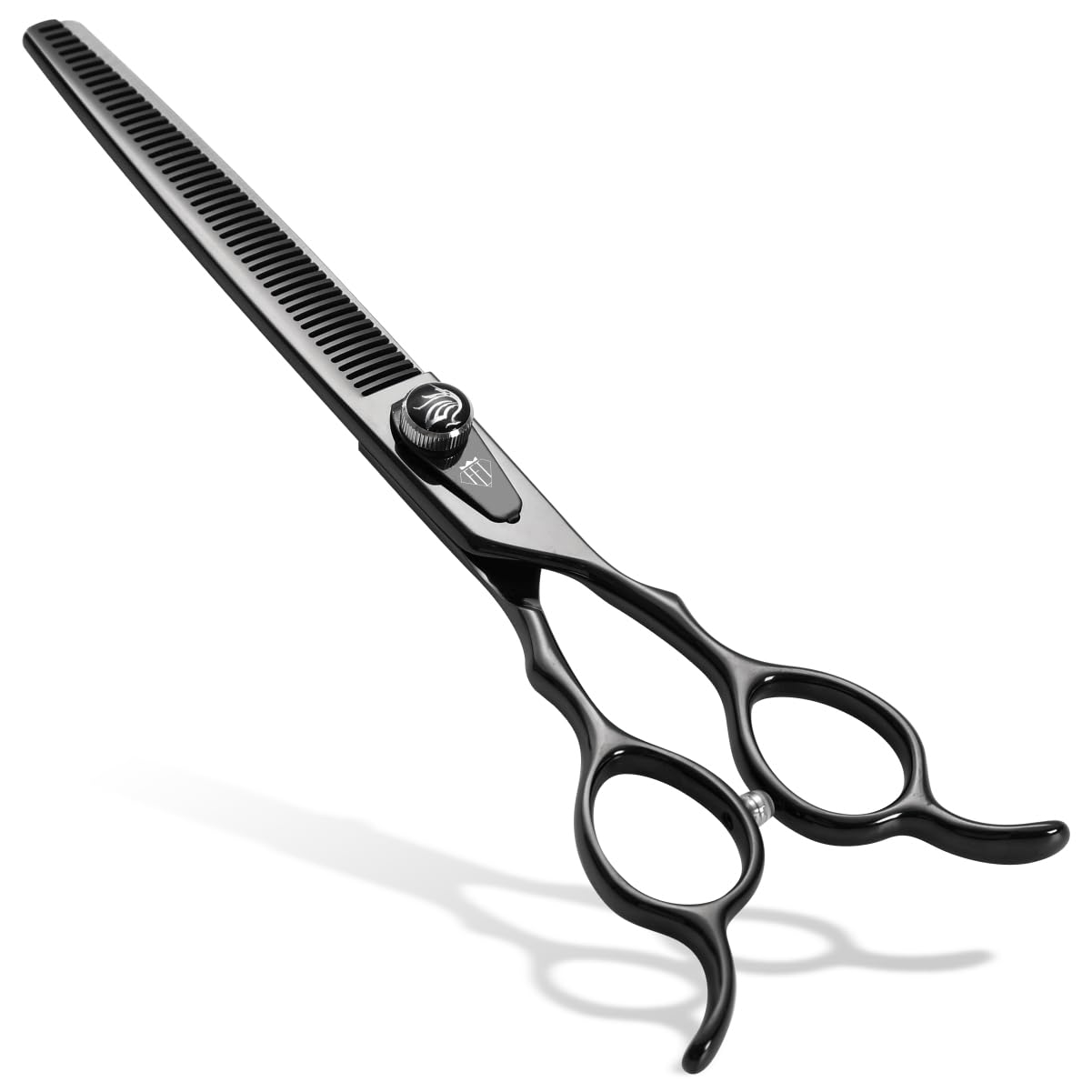 Fenice Totem Dog Grooming Scissors: 7.5 Inch Bright Black Pet Thinning Shears Made Of Japanese 440C Advanced Stainless Steel Pro