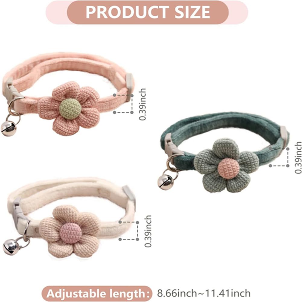 Small Cat Collar With Bell,(2 Pack Pink+Beige) Small Dog Collar With Bells Flower Suede Girl Cute Fancy Puppy Collar With Bells