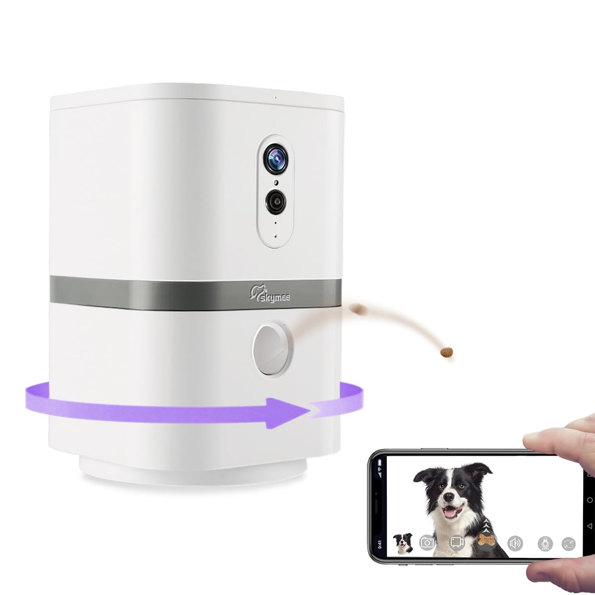 SKYMEE Petalk AI II Dog Camera with Auto Treat Dispenser, No Subscription Fee, 1080p HD, 180 Full-Room View 2-Way Audio, Night V