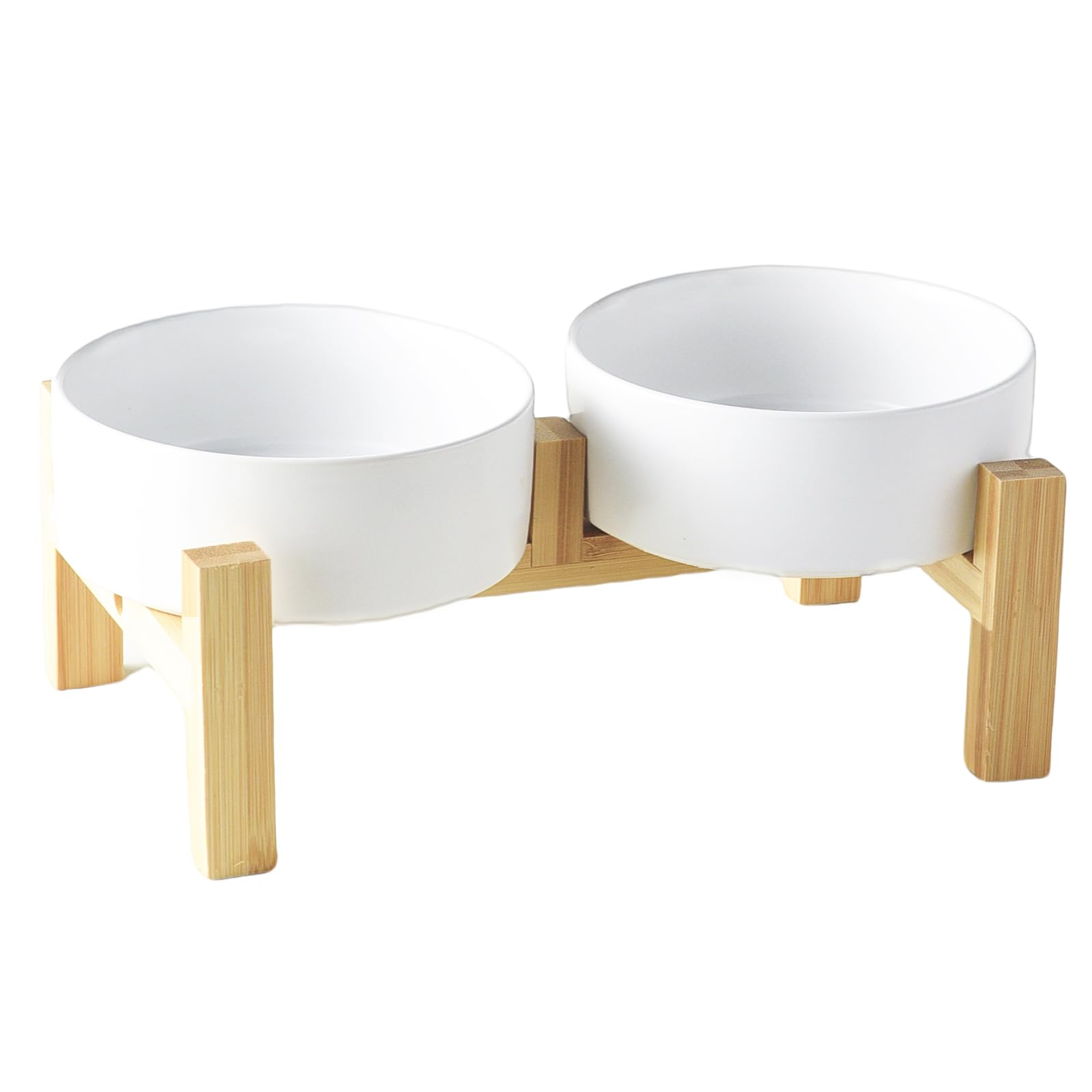 Welloyed Elevated Ceramic Dog Bowl Set - Raised Dog Bowls with Non Slip Bamboo Stand, Food and Water Bowl Set for Kitty, Cats an