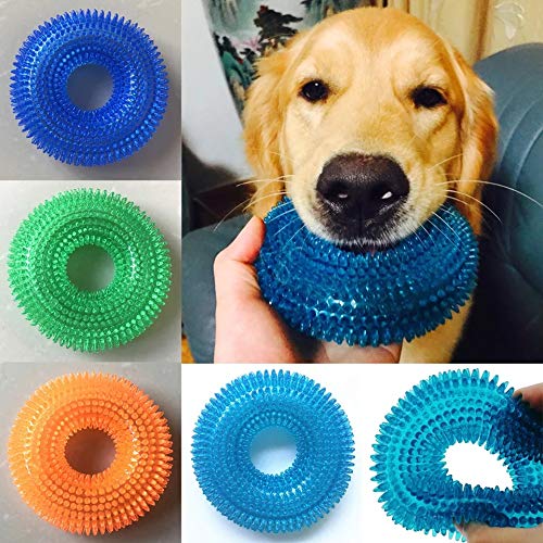Petlicious & More Tpr Material Spike Rim Puppy Chew Toy Teething Toy Dog Squeaky Toys (Color May Vary)