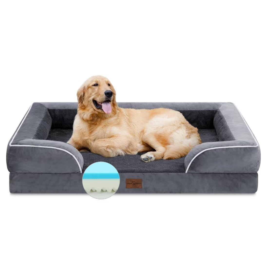 Comfort Expression Cooling Dog Bed, Memory Foam Orthopedic Dog Bed, Dog Beds For Extra Large Dogs, Xl Dog Bed With Removable Cover, Waterproof Pet Bed Large With Bolster(X-Large,Leaden Grey)