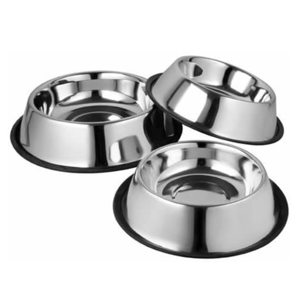 Chullbull Pet Products 400 Ml Set Of 3 Stainless Steel Cat Bowls | Durable Silver Steel Bowl For Dogs And Cats | Ideal For Food 