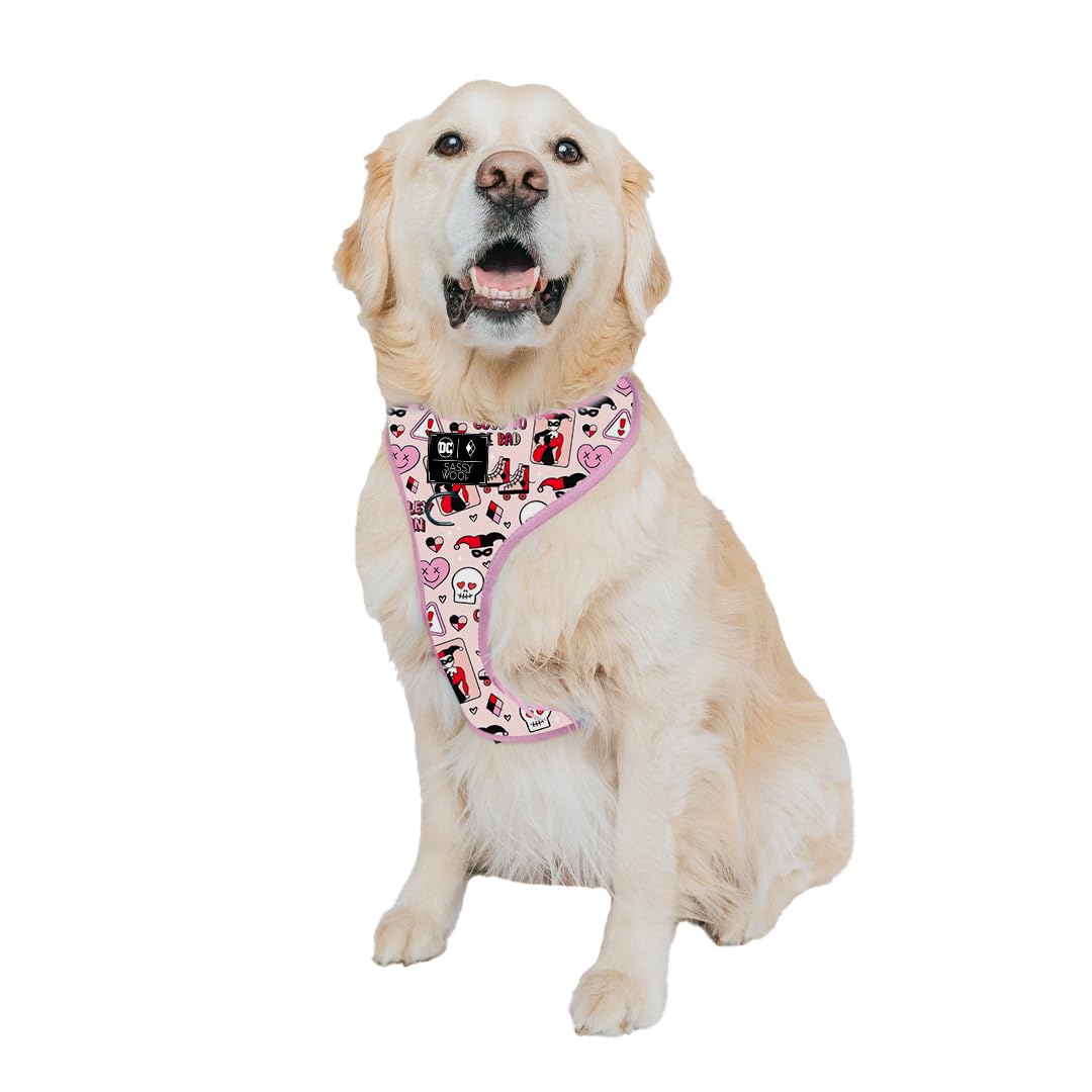 Sassy Woof Dog Adjustable Harness - Harley Quinn - Xl, Breathable Mesh, No Pull Design With Two D-Rings, Patented Design, Perfec