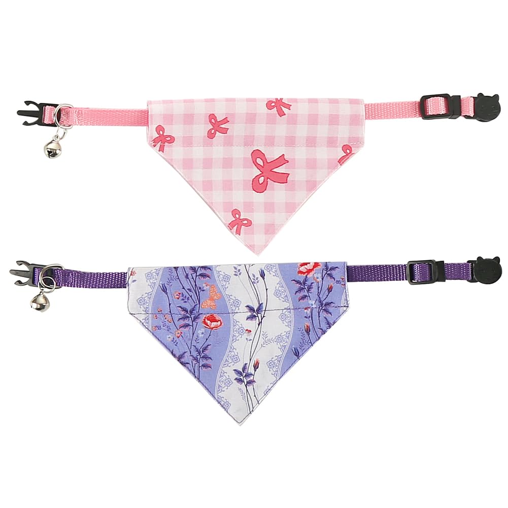Kzhareen Cat Collars Breakaway With Bandana Bell Plaid Flower Pet Kitten Adjustable For Small Dog Puppies Girl Boy