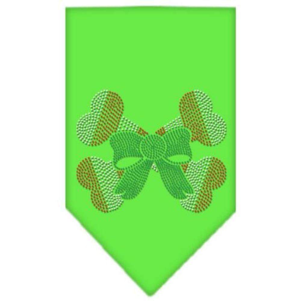 Christmas Pet and Dog Bandana Rhinestone, "Candy Cane Crossbones" Lime Green Large