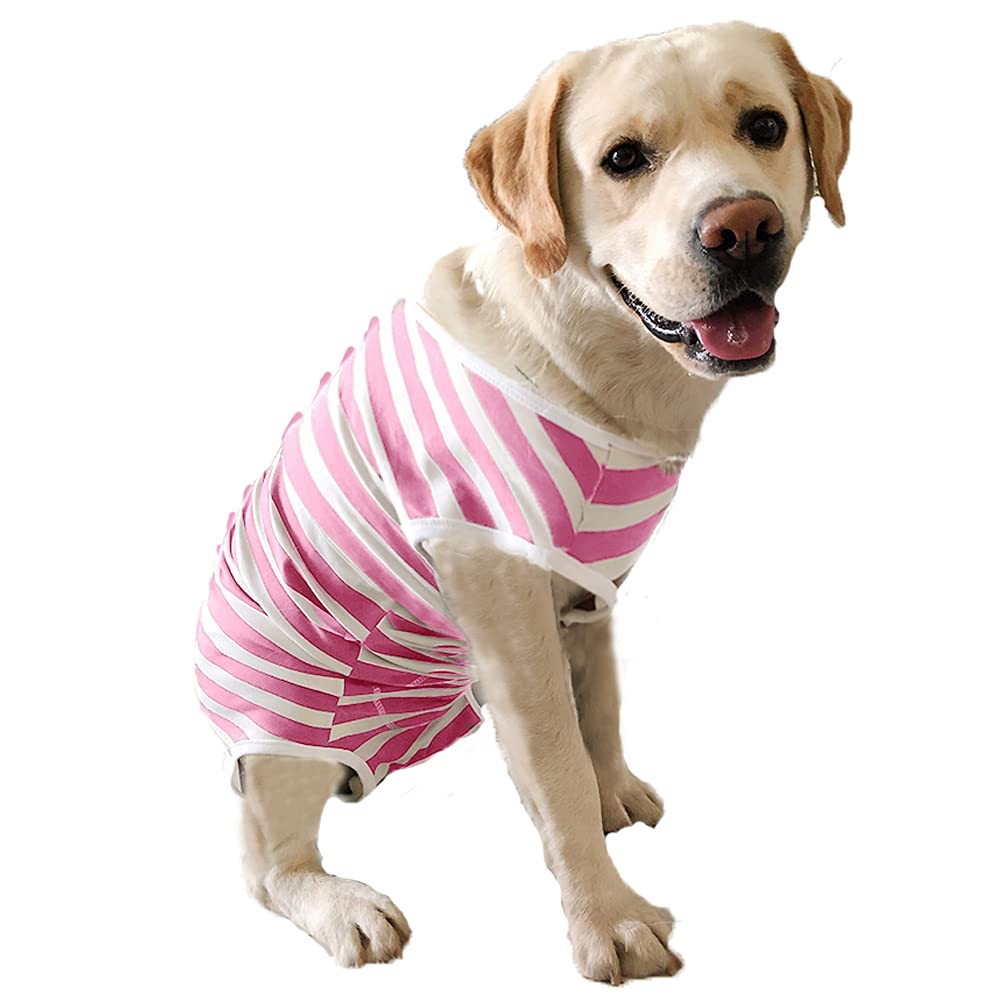Dogs Recovery Suit Post Surgery Shirt For Female Male Dog, E-Collar Alternative Wound Protective Clothes (Pink White Stripe-4Xl)