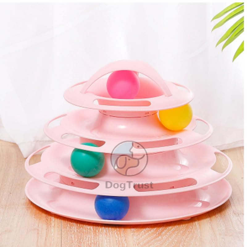 Dog Trust Pet Interactive Fun Roller Exerciser 4 Level Cat Teaser Ball Toy With 4 Colorful Balls(Pink)
