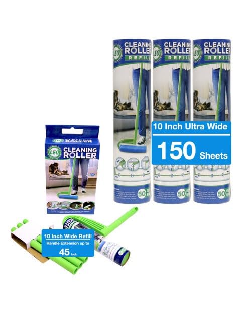 Leo cleaning Roller with extendable Handle Plus 3 Refills. Total 175 Sheets Pets Hair Remover & Household cleaning great for Dog
