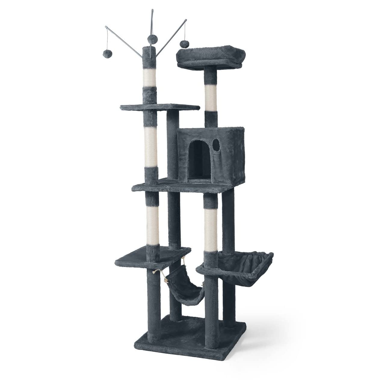 Caphaus Tall Cat Tree For Indoor Cats, Modern Cute 70-Inch Climbing Play Tower With Top Perch For Large Kittens, Multi-Level Cat Activity Tree W Scratching Posts, Hammock, Cat Cave Condo