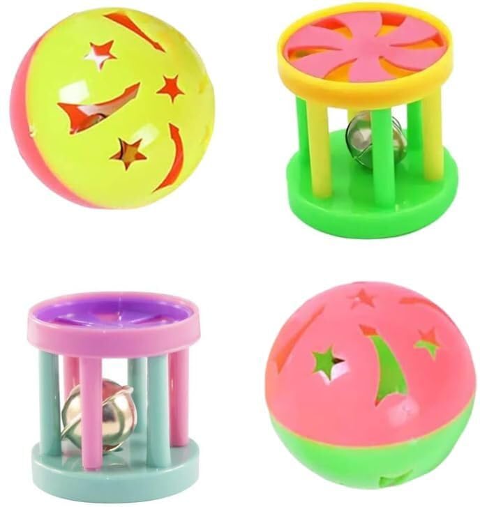 Petjoy Cat Toy Colorful Toys Interactive Plastic Dumbbell Ball Sound Toys Plastic Ball, Squeaky Toy For Cat (Pack Of 4)