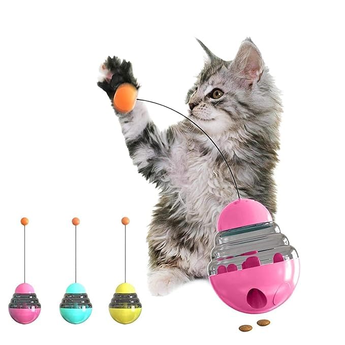 D&C Paws Cat Tumbler Treat Ball Toy Interactive Cat Toys Pet Food Dispenser Puzzle Toy Slow Feeder Ball (Color May Vary)