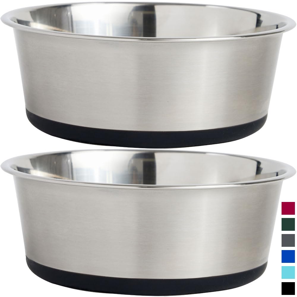 Gorilla Grip Stainless Steel Metal Dog Bowl Set Of 2, Rubber Base, Heavy Duty, Rust Resistant, Food Grade Bpa Free, Less Sliding
