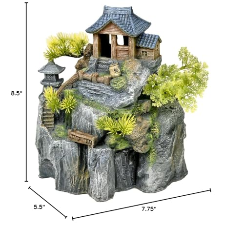 Exotic Environments Asian Cottage House With Bonsai Aquarium Ornament
