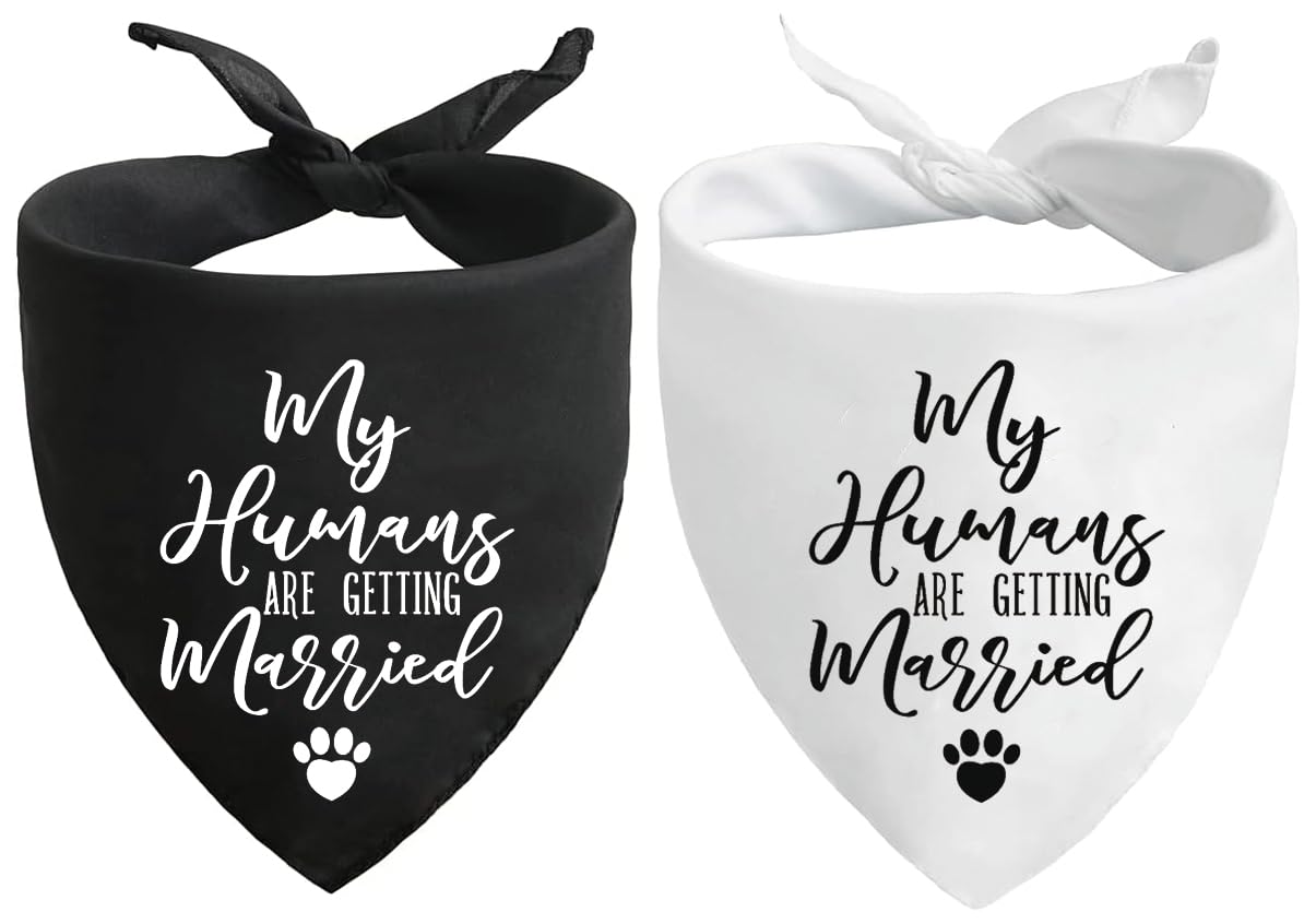 Engagement Announcement Dog Bandana - My Humans Are Getting Married Dog Wedding Outfit Engagement Gifts - 2 Pcs Adjustable Trian