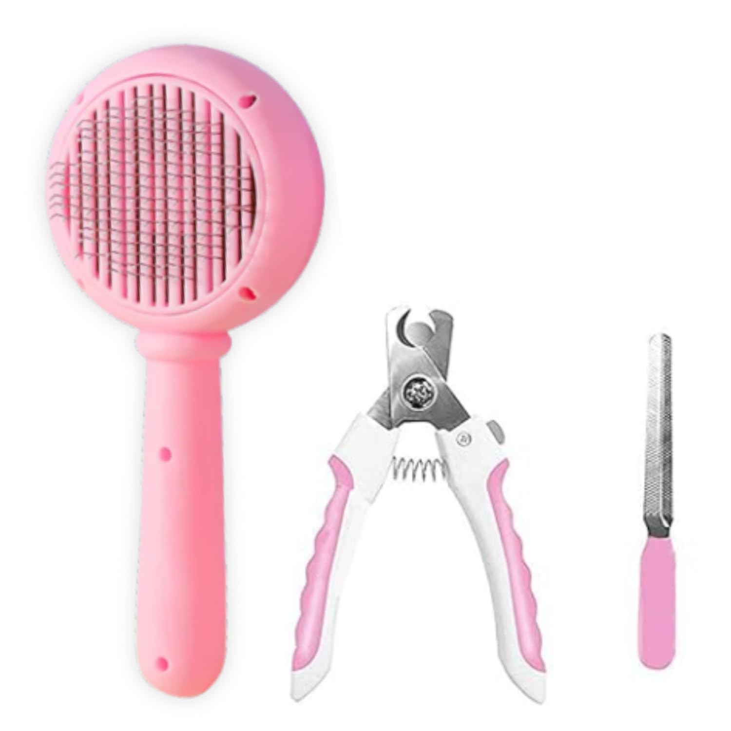 Psk Pet Mart 3 In 1 Self Cleaning Slicker Brush With Nail Clipper And Trimmer Set,Cleaning Grooming CombQuick ClippersFree Nai